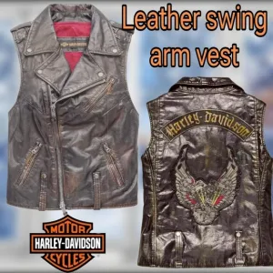 Harley-davidson retro distressed leather swing arm back patch vest