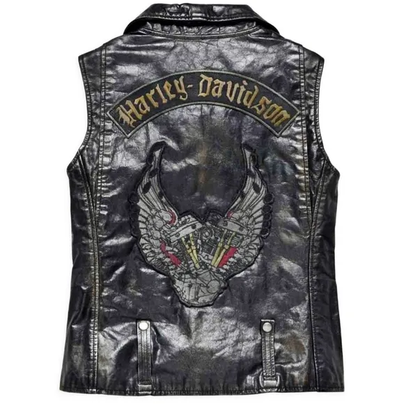 Harley-davidson retro distressed leather swing arm back patch vest