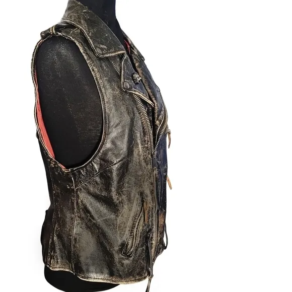 Harley-davidson retro distressed leather swing arm back patch vest