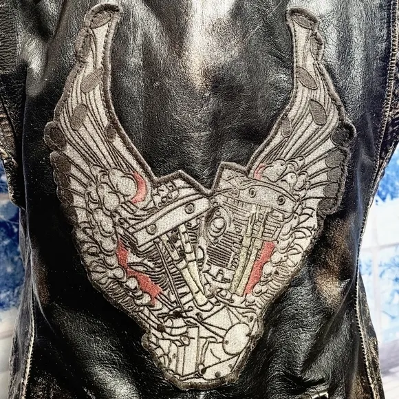 Harley-davidson retro distressed leather swing arm back patch vest