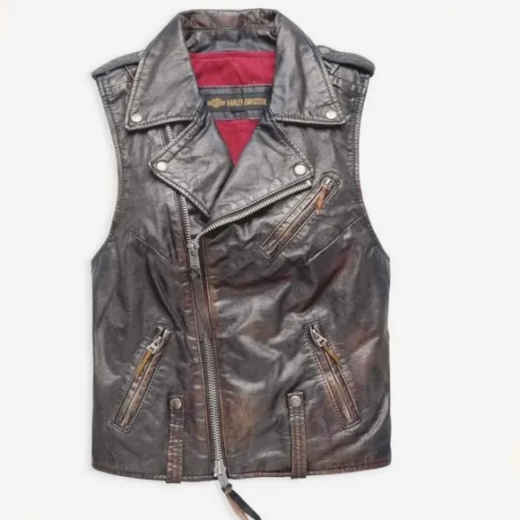 Harley-davidson retro distressed leather swing arm back patch vest