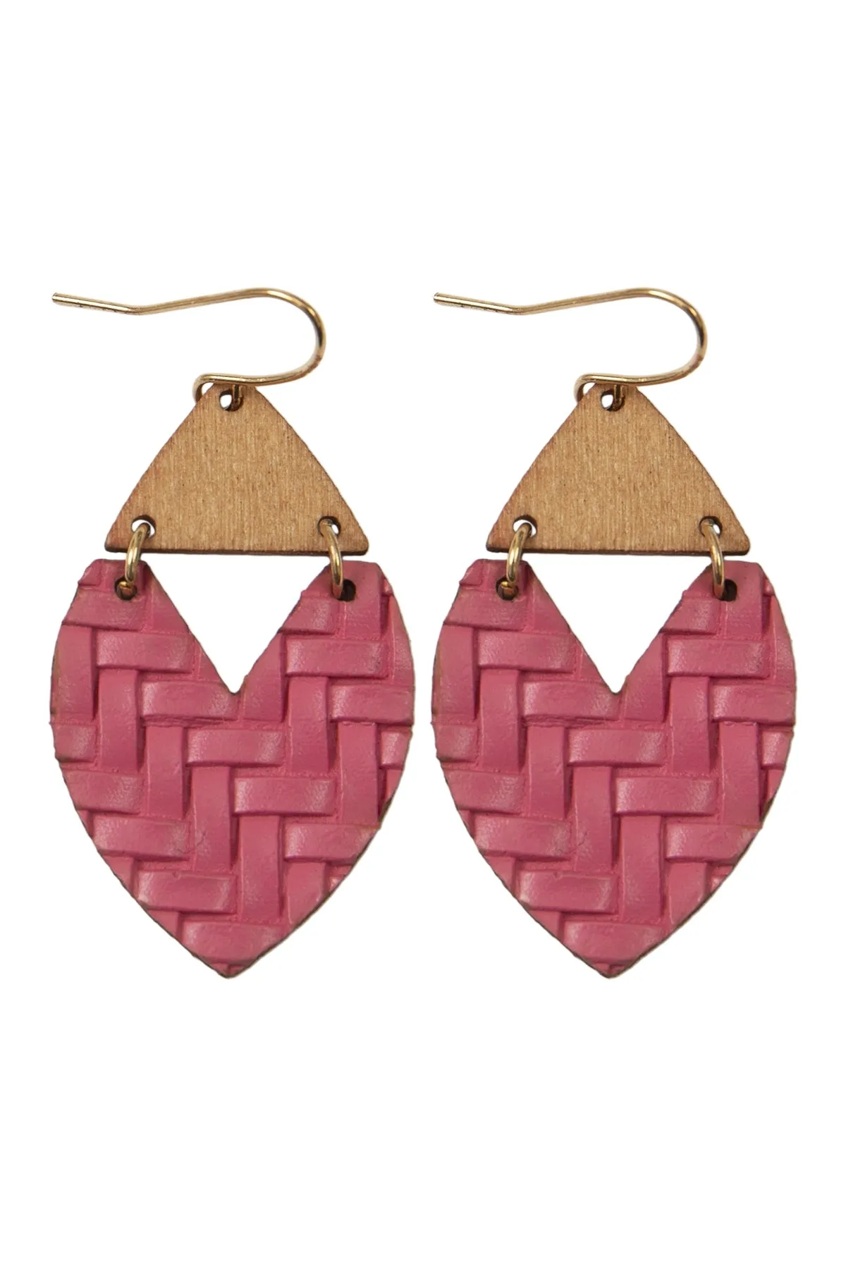 HEART SHAPE TEXTURED LEATHER & WOOD EARRINGS