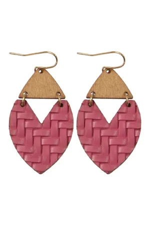 HEART SHAPE TEXTURED LEATHER & WOOD EARRINGS