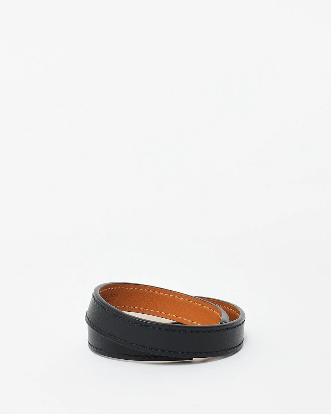 Hermès Black Leather Rivale Double Tour Bracelet - M