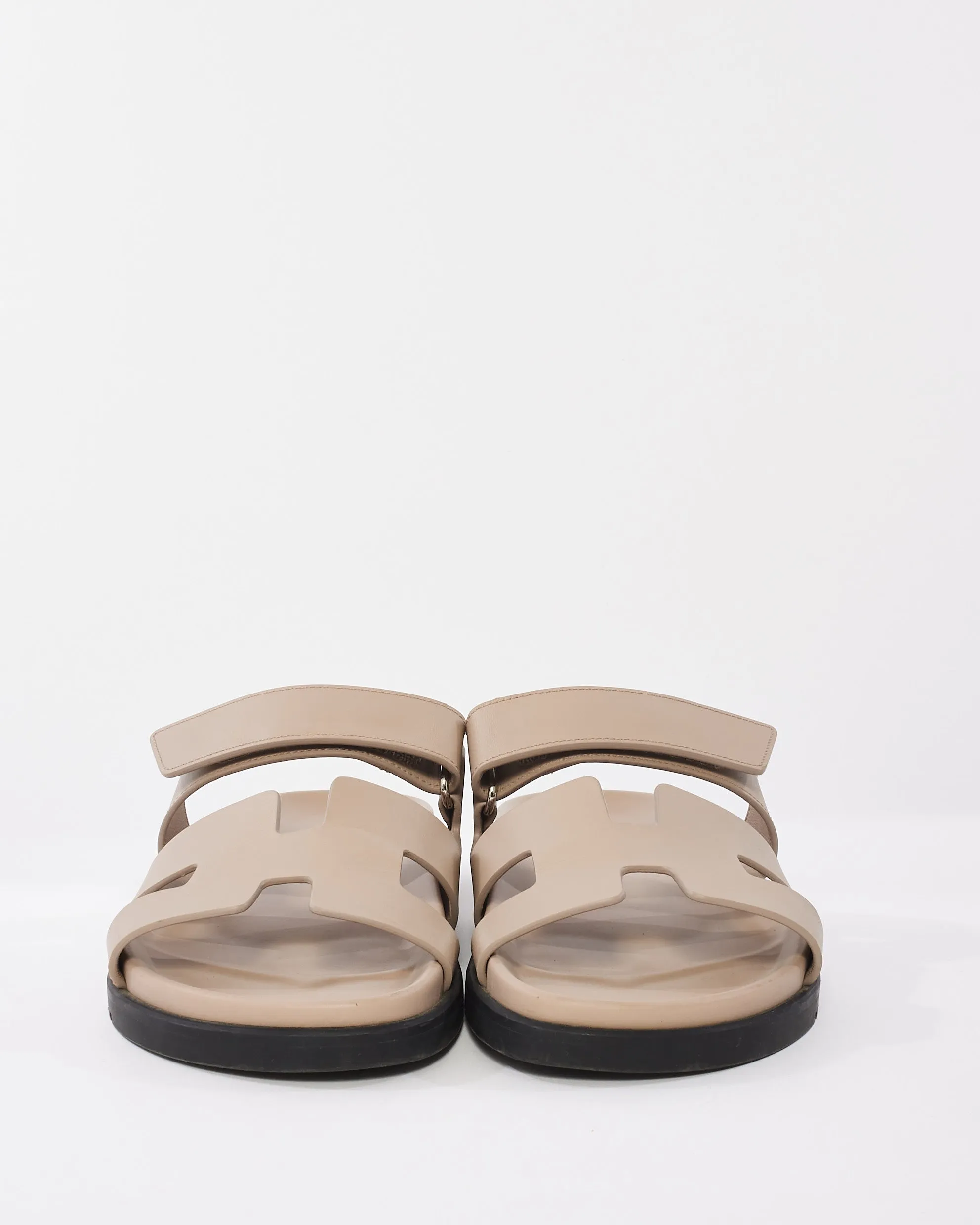 Hermès "Beige Mastic" Leather Chypre Sandals - 39.5