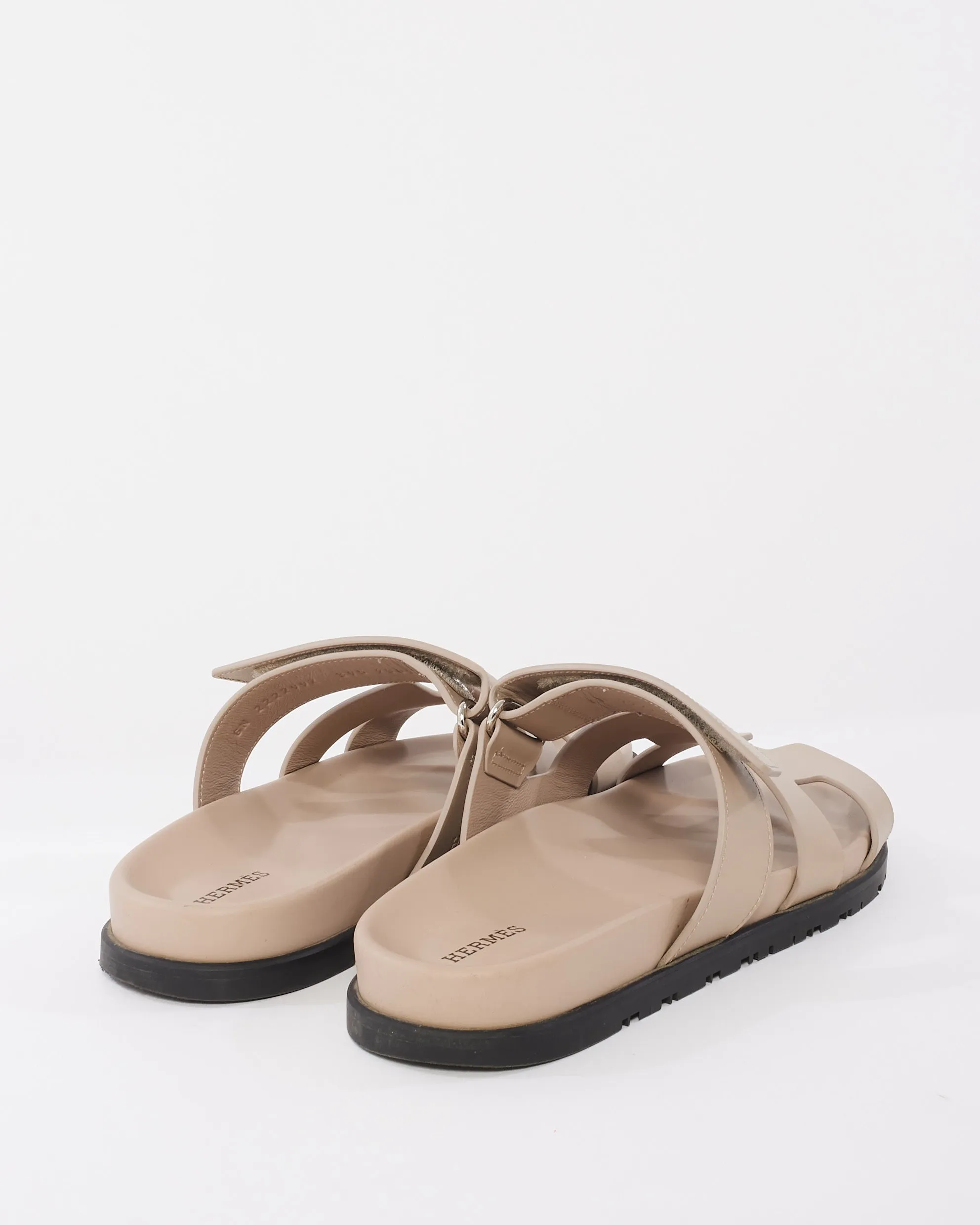 Hermès "Beige Mastic" Leather Chypre Sandals - 39.5
