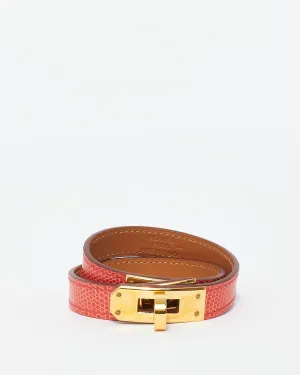 Hermès Red Lizard Double Tour Kelly Leather Bracelet - S