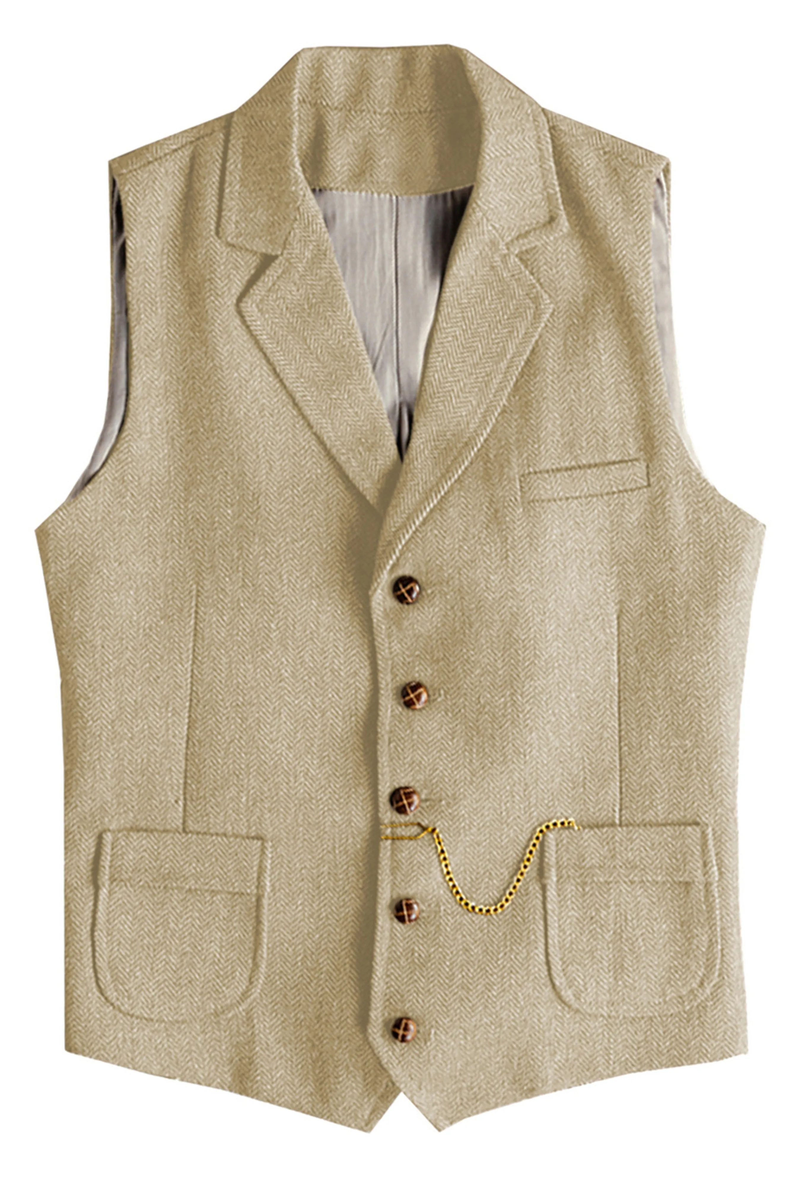 Herringbone Print Casual Vest Single-Breasted Vest