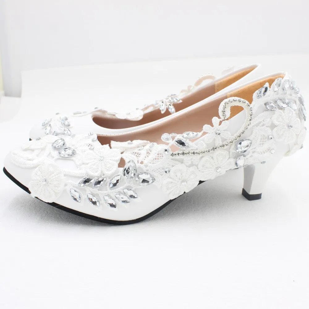 High Heel White Wedding Shoes Round Toe Shoes