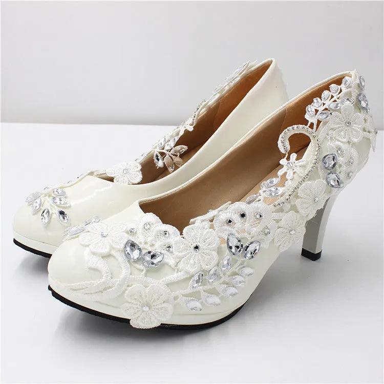 High Heel White Wedding Shoes Round Toe Shoes