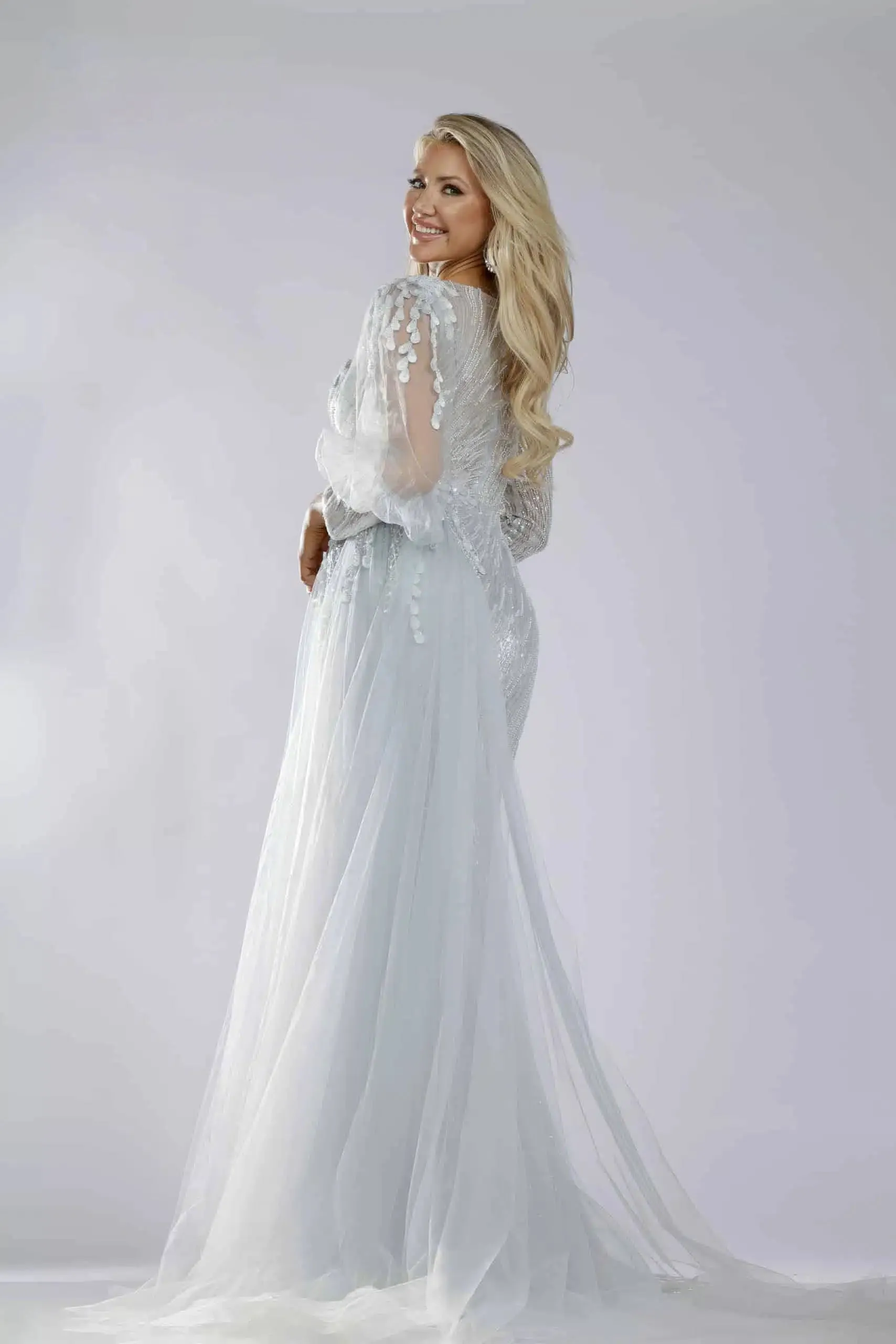 Ice Blue Gown with Detachable Train