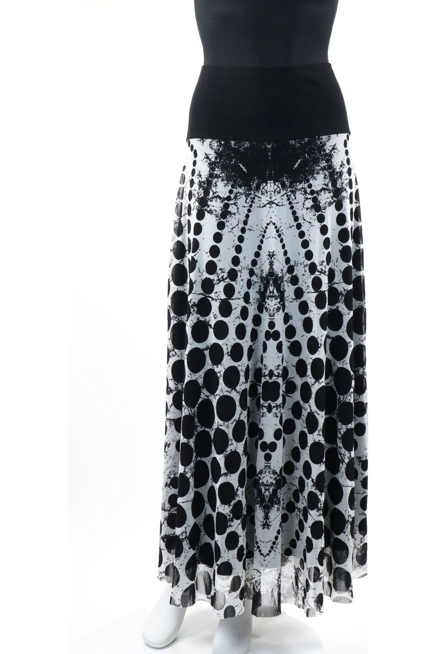 INDIRA Printed Black and White Drop WaistMIDISkirt