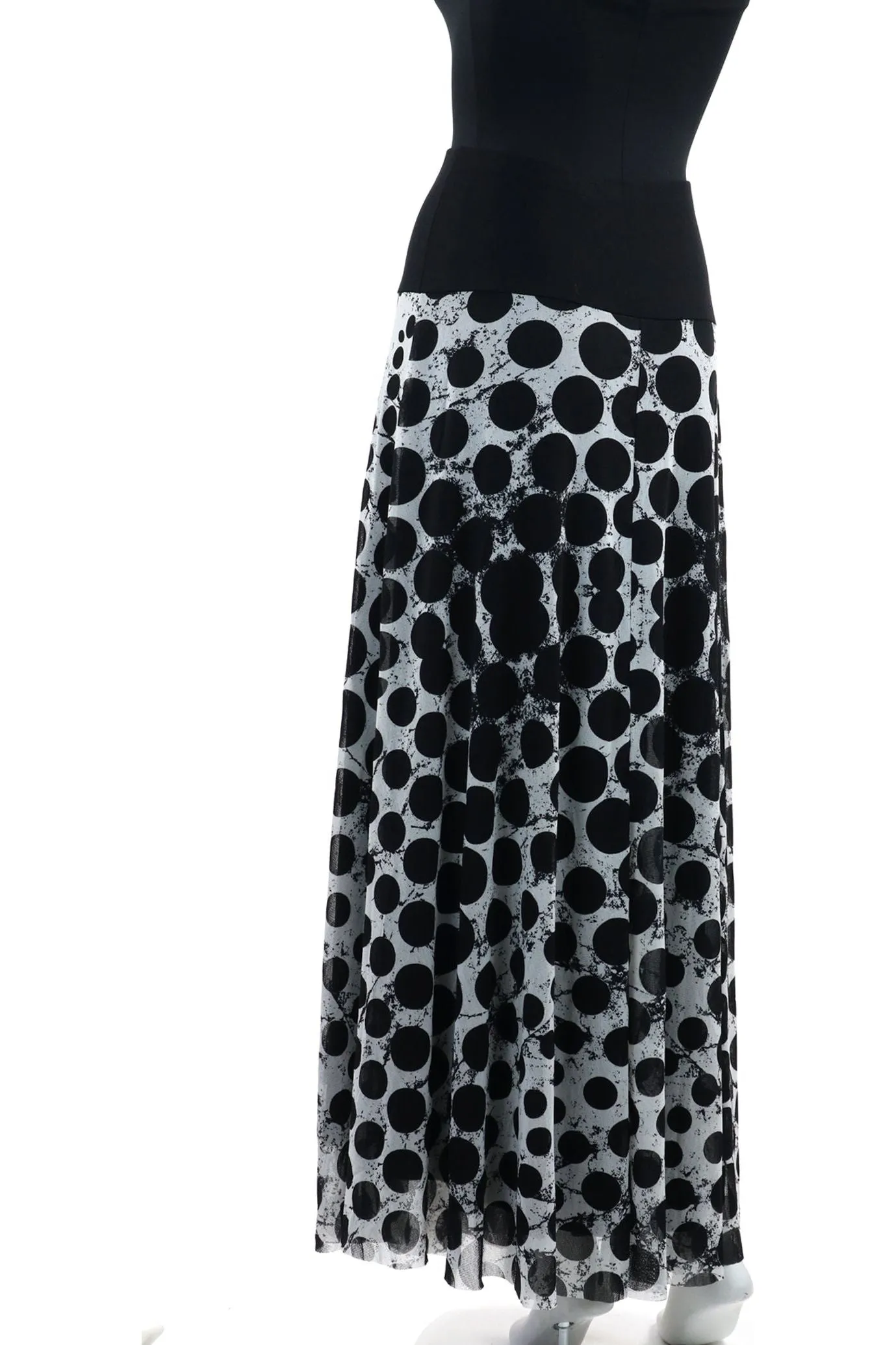 INDIRA Printed Black and White Drop WaistMIDISkirt