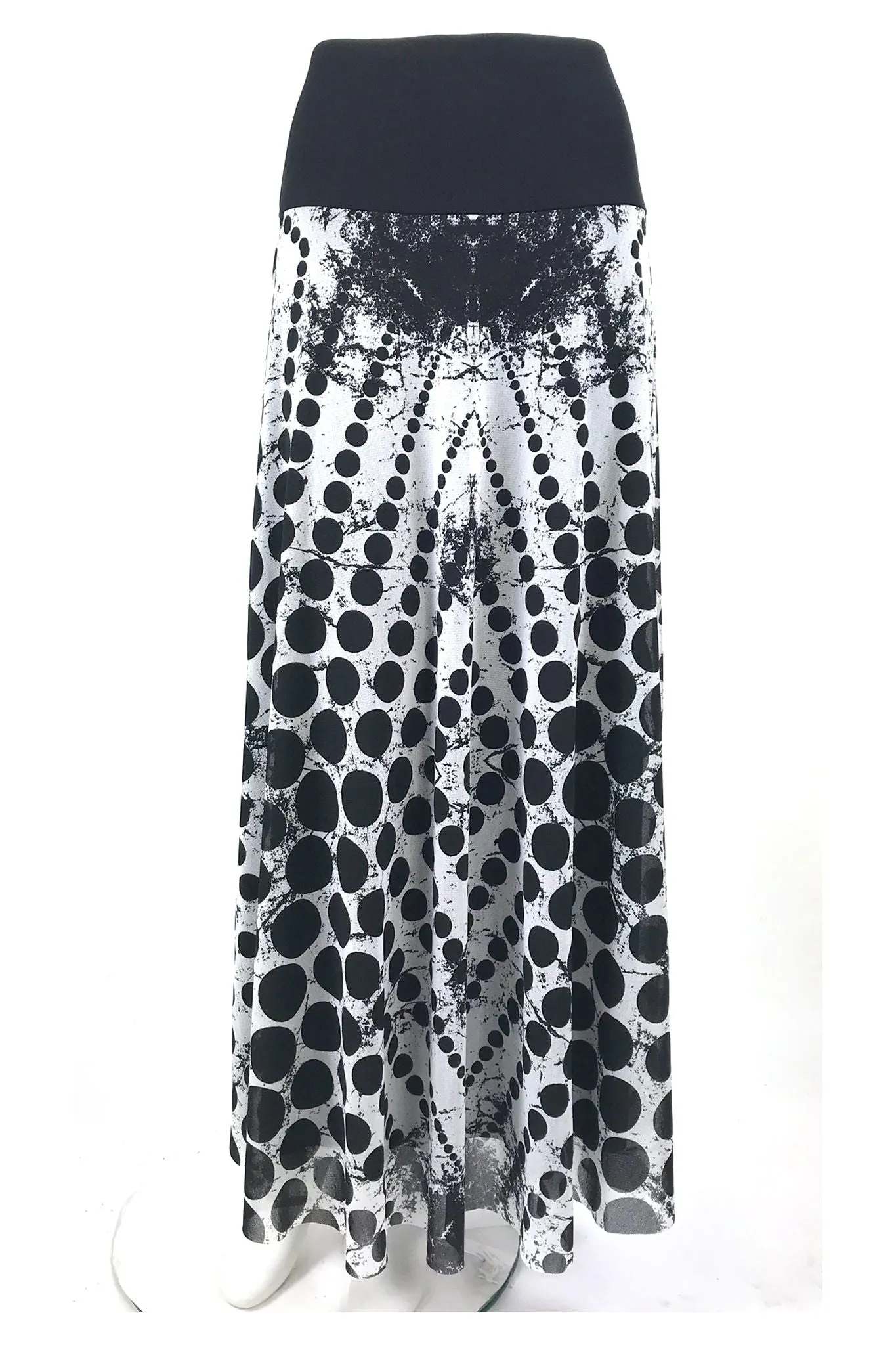 INDIRA Printed Black and White Drop WaistMIDISkirt