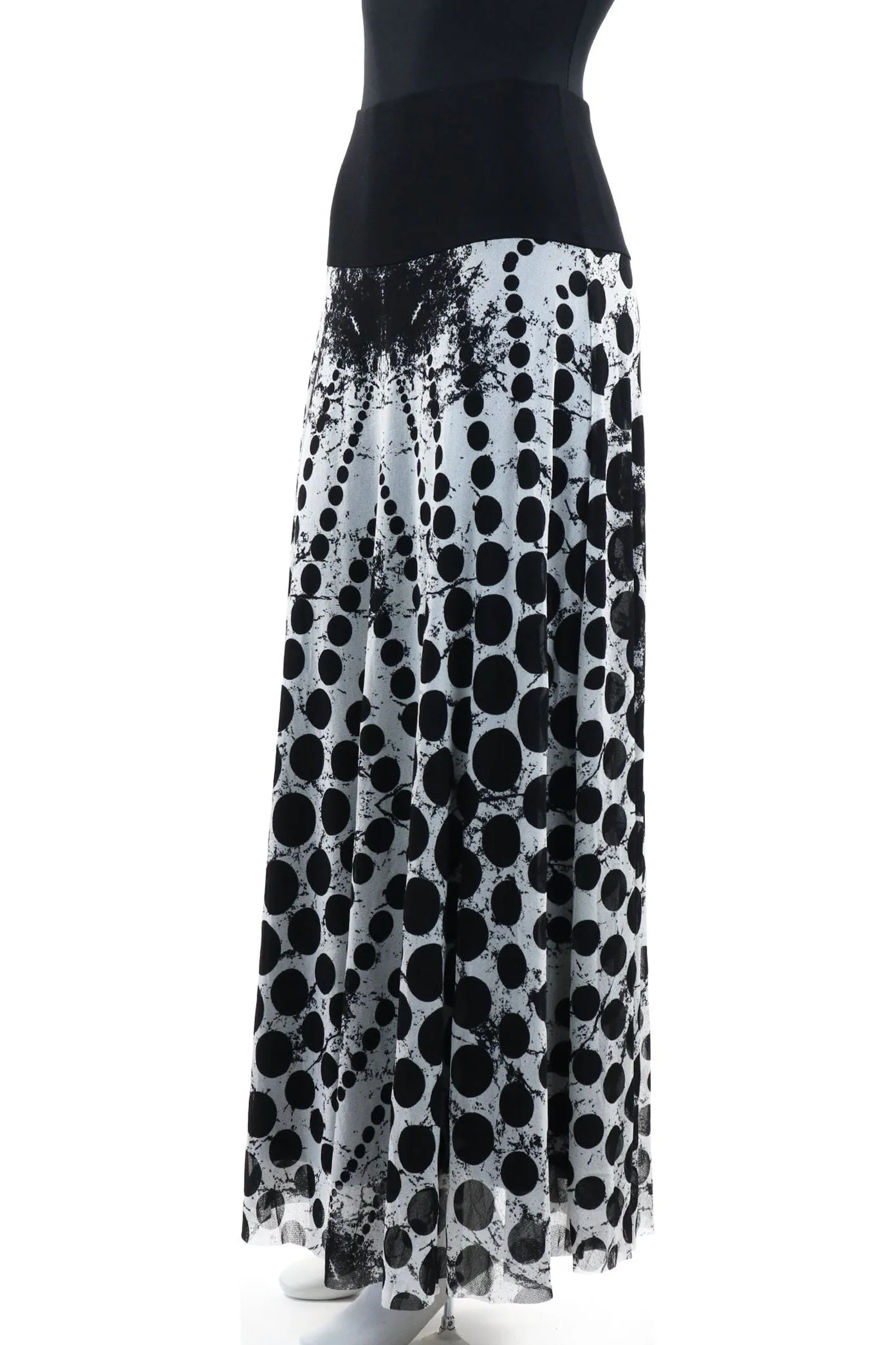 INDIRA Printed Black and White Drop WaistMIDISkirt