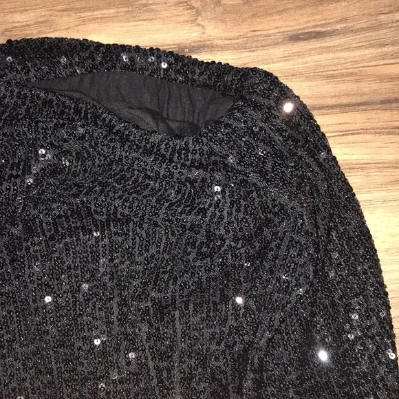 Italian black sequin midi skirt