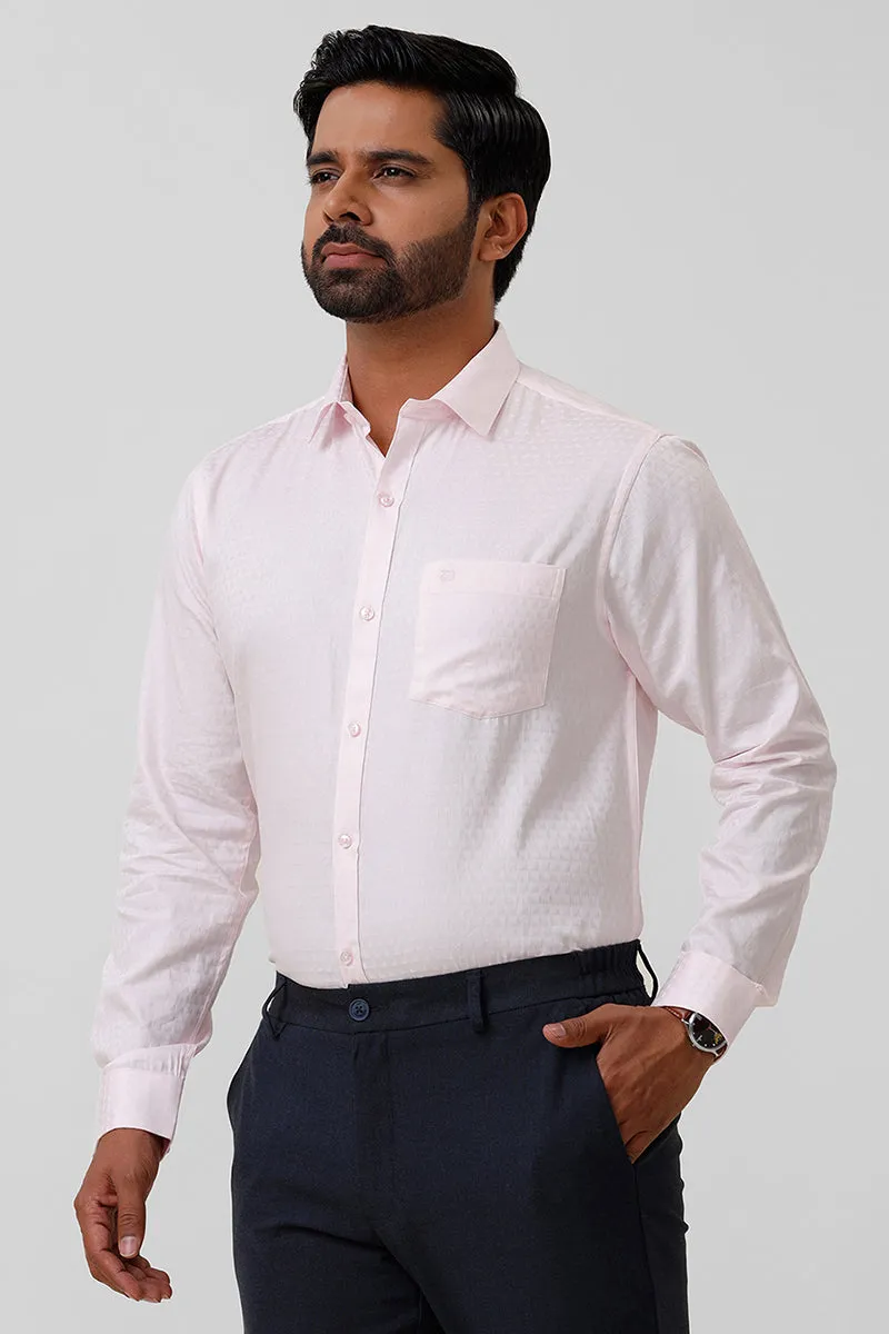 Italian Dobby - Baby Pink Diamond Pattern Formal Shirts For Men | Ariser