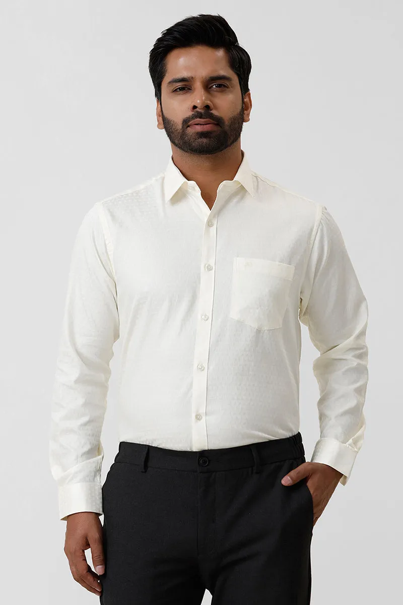 Italian Dobby - Butter Yellow Diamond Pattern Formal Shirts For Men | Ariser
