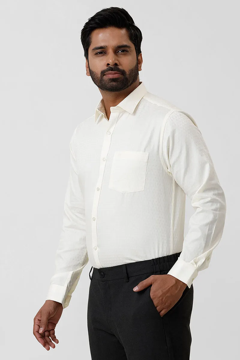 Italian Dobby - Butter Yellow Diamond Pattern Formal Shirts For Men | Ariser