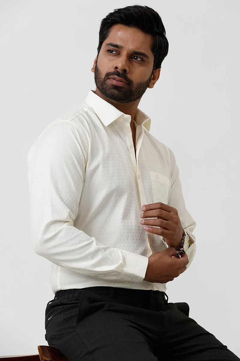 Italian Dobby - Butter Yellow Diamond Pattern Formal Shirts For Men | Ariser