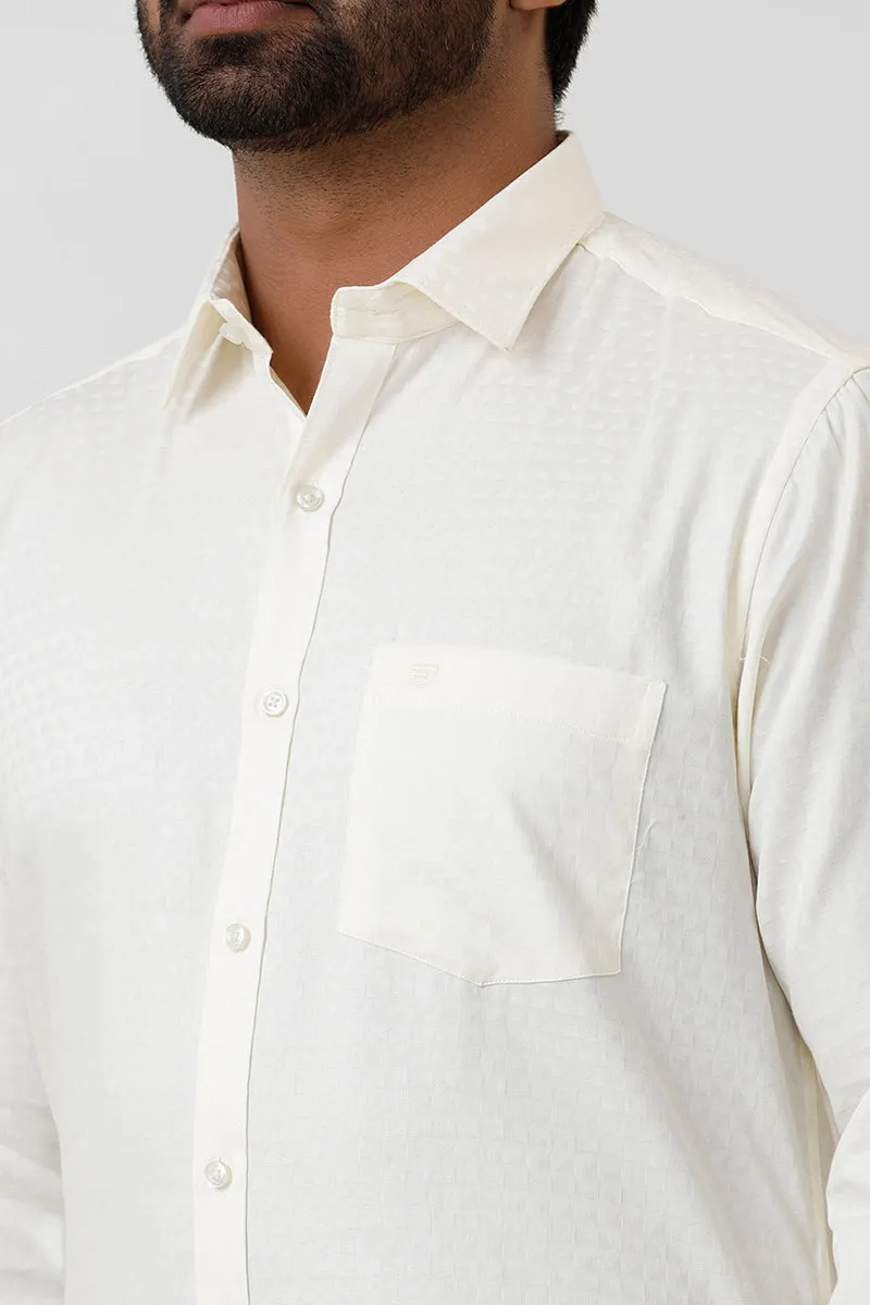 Italian Dobby - Butter Yellow Diamond Pattern Formal Shirts For Men | Ariser