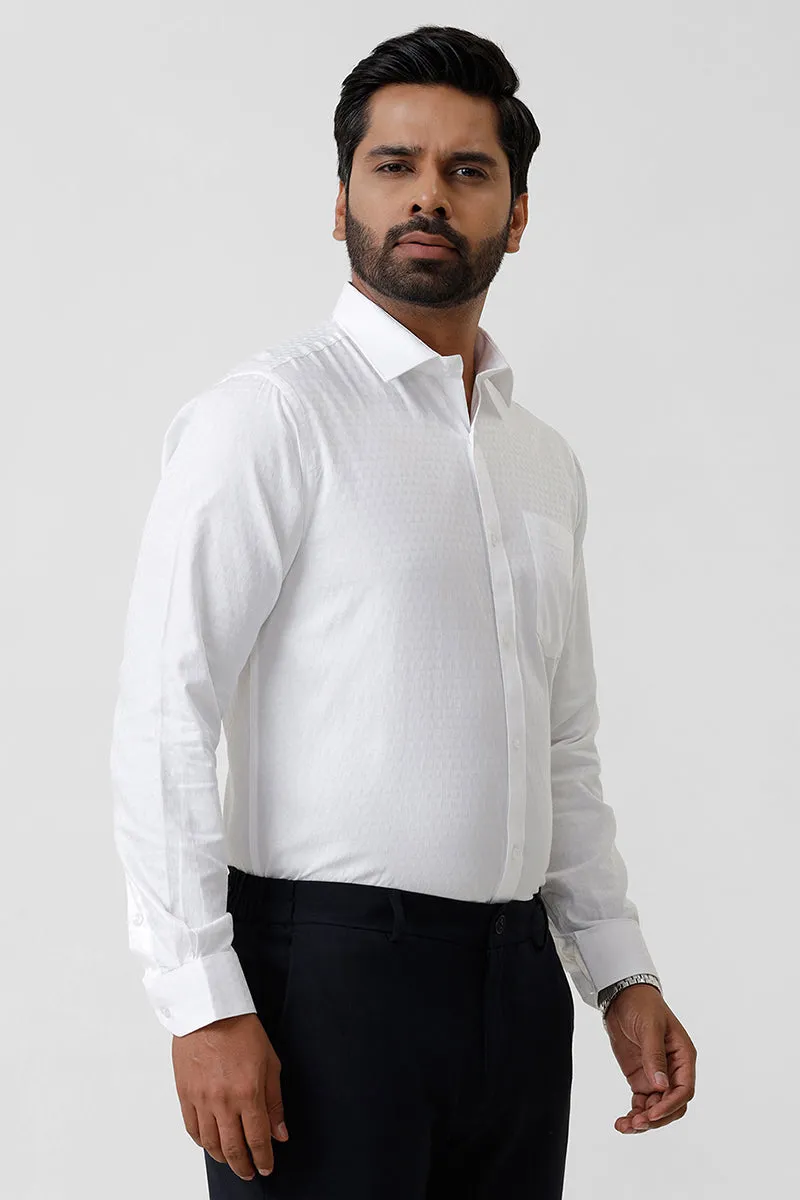 Italian Dobby - White Diamond Pattern Formal Shirts For Men | Ariser
