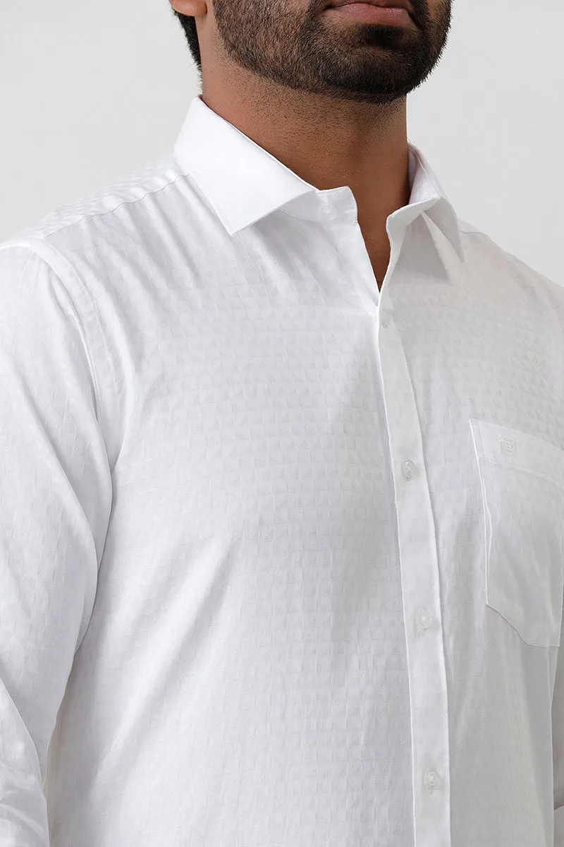 Italian Dobby - White Diamond Pattern Formal Shirts For Men | Ariser