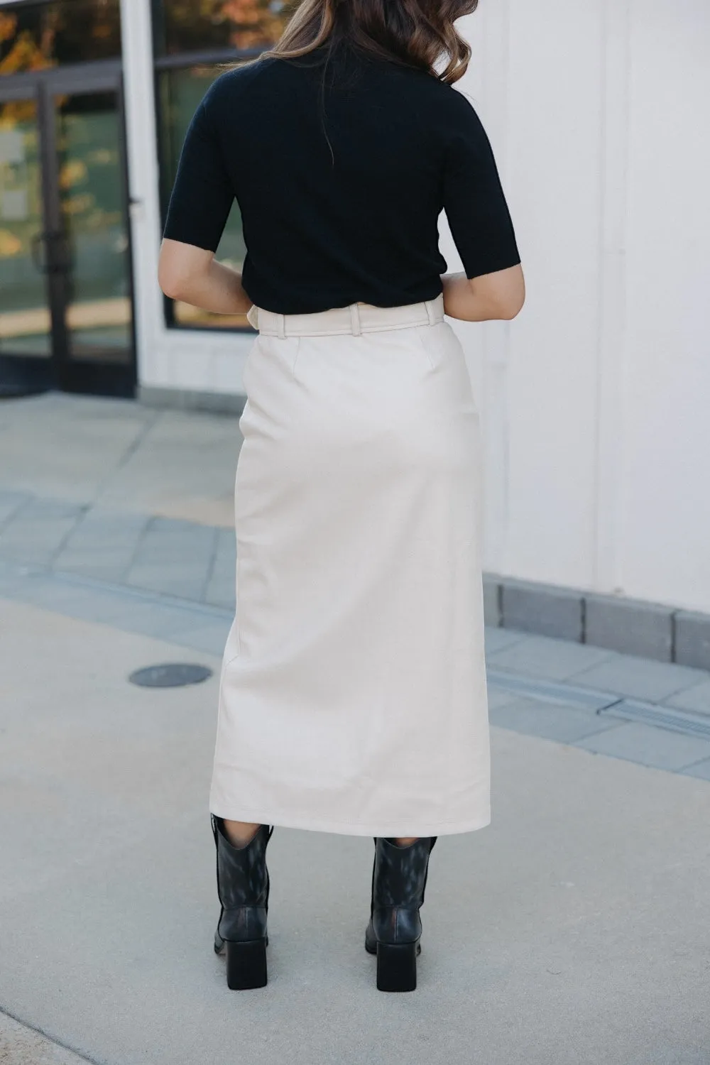 Jackie Cream Leather Double Button Skirt (XS-3XL)