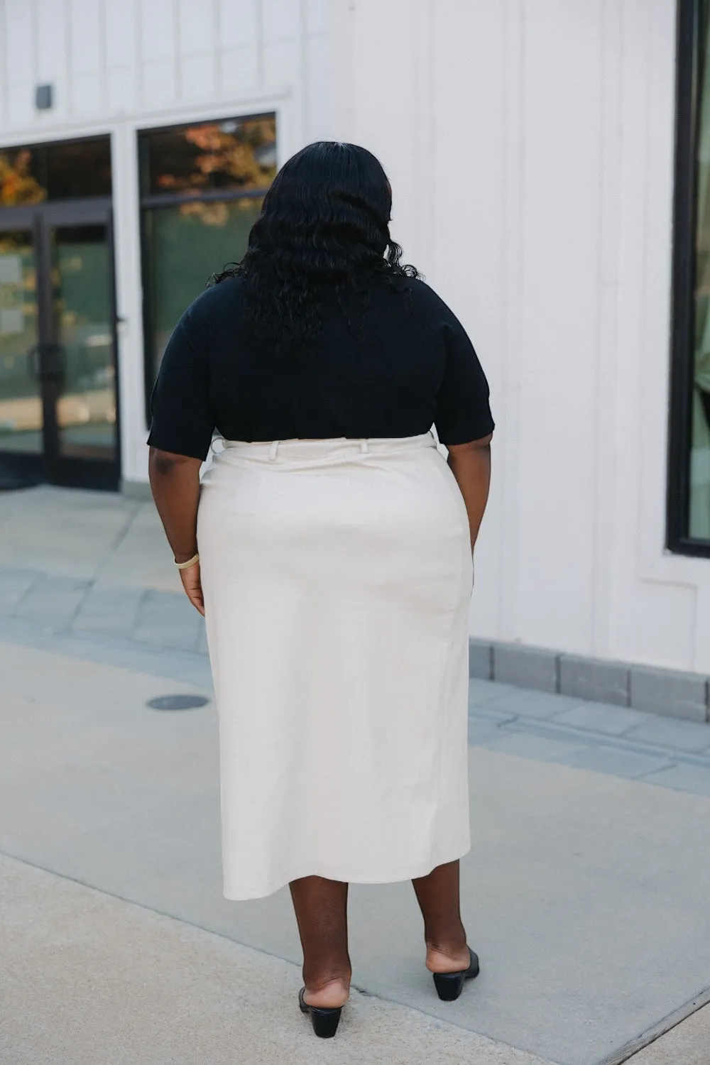 Jackie Cream Leather Double Button Skirt (XS-3XL)