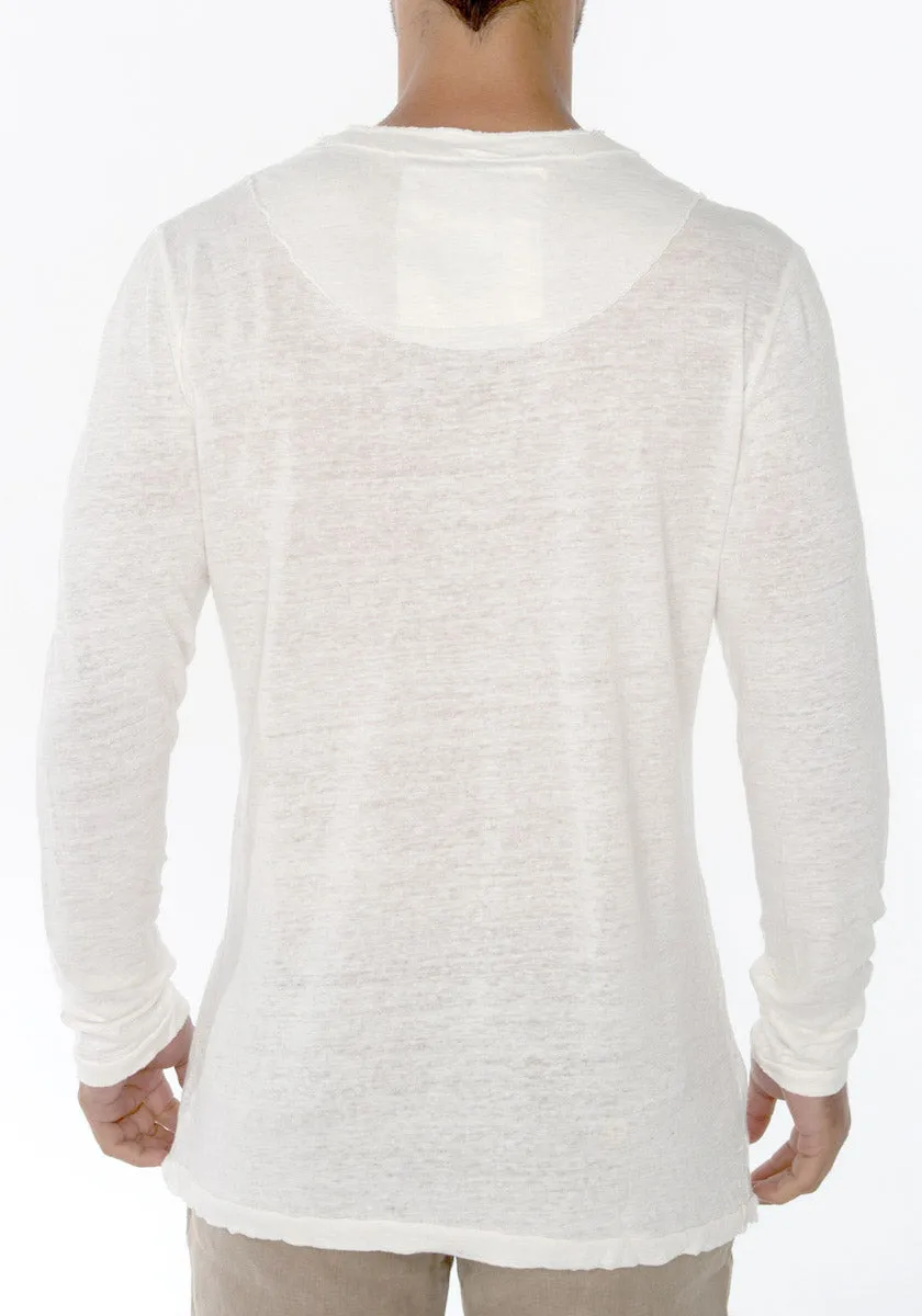 Jersey Linen Fitted Long Sleeve V-Neck T-Shirt