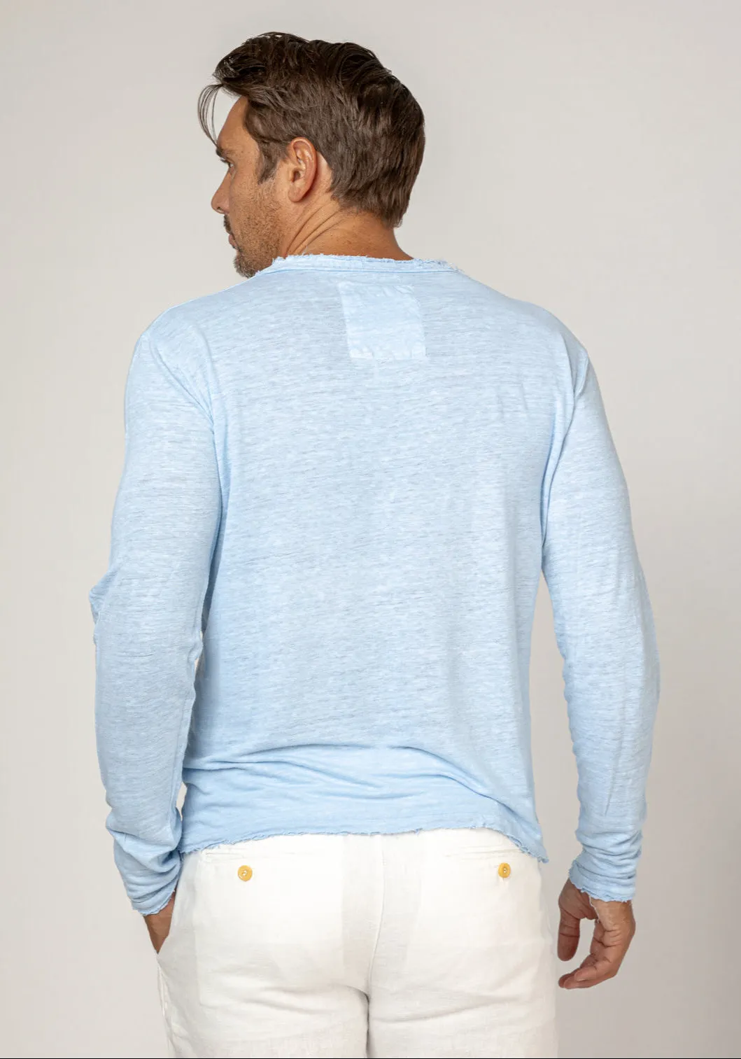 Jersey Linen Fitted Long Sleeve V-Neck T-Shirt