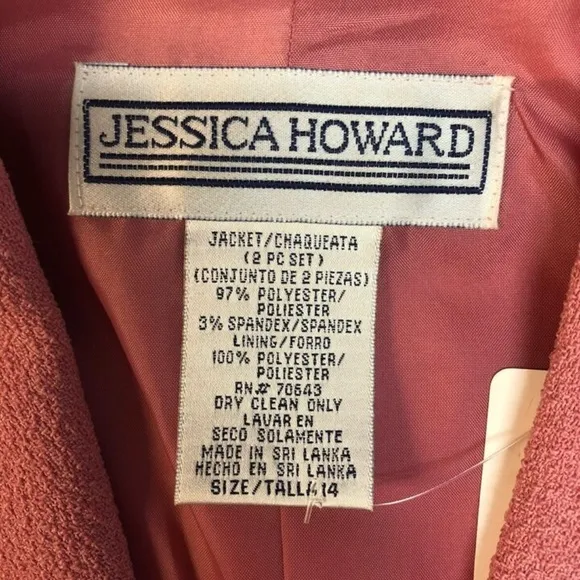 Jessica Howard/Le Suit, Woman, skirt suit,Rose,Black,Sz 14,Long Sleeve,Buttons.!
