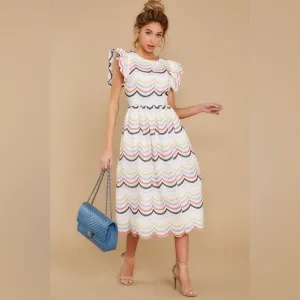 Just Me White Eyelet Ruffle Sleeves Midi Dress Sz S Easter Spring Summer Wedding