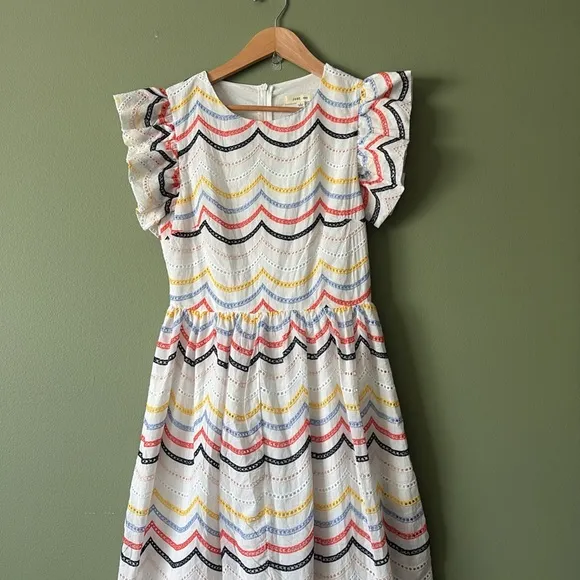 Just Me White Eyelet Ruffle Sleeves Midi Dress Sz S Easter Spring Summer Wedding