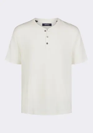 Kandido Men's Short Sleeve Slub Jersey Relaxed Henley Top, Milk - BM24605