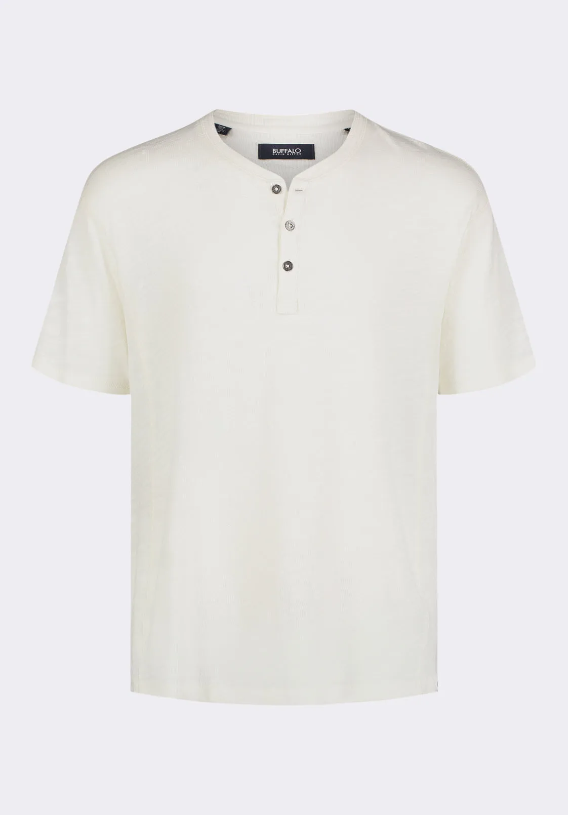 Kandido Men's Short Sleeve Slub Jersey Relaxed Henley Top, Milk - BM24605