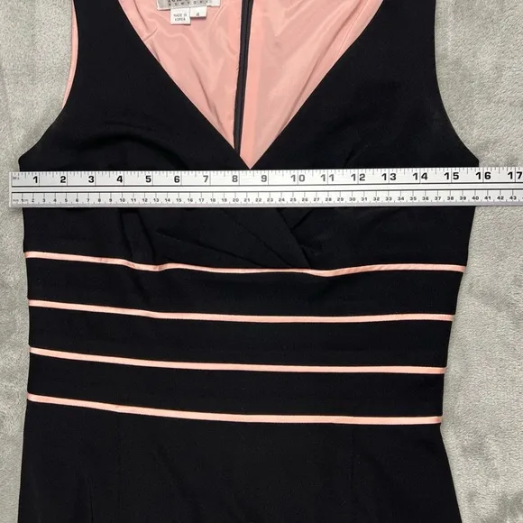 Kay Unger Black &amp; Pink Career Portrait Collar Cocktail Party Dress Womens Size 4