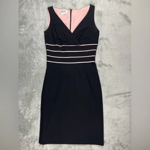 Kay Unger Black &amp; Pink Career Portrait Collar Cocktail Party Dress Womens Size 4