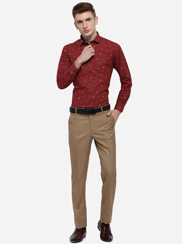 Khaki Solid Slim Fit Formal Trouser | Greenfibre