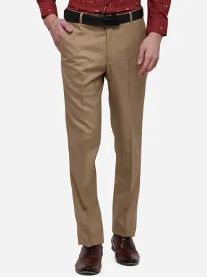 Khaki Solid Slim Fit Formal Trouser | Greenfibre