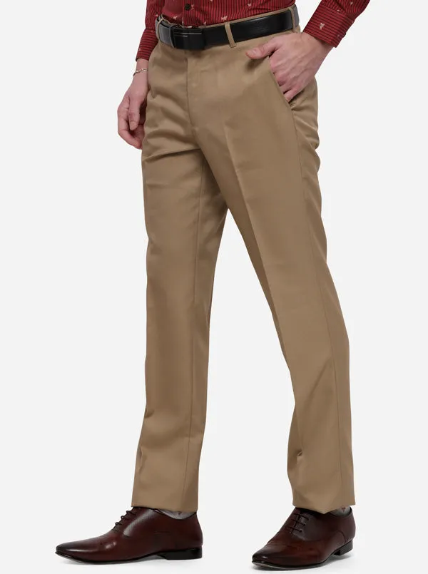 Khaki Solid Slim Fit Formal Trouser | Greenfibre