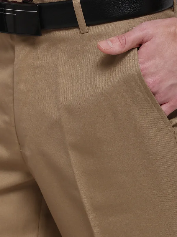 Khaki Solid Slim Fit Formal Trouser | Greenfibre