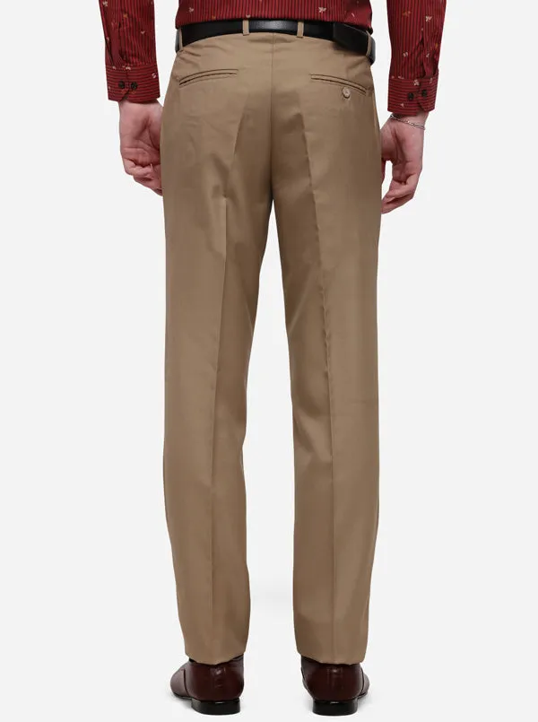 Khaki Solid Slim Fit Formal Trouser | Greenfibre