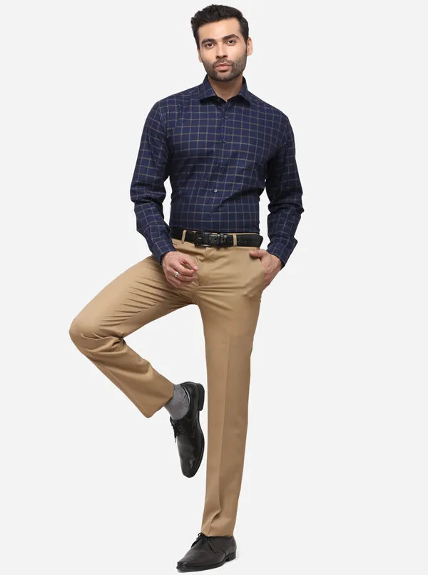Khaki Solid Slim Fit Formal Trouser | Metal