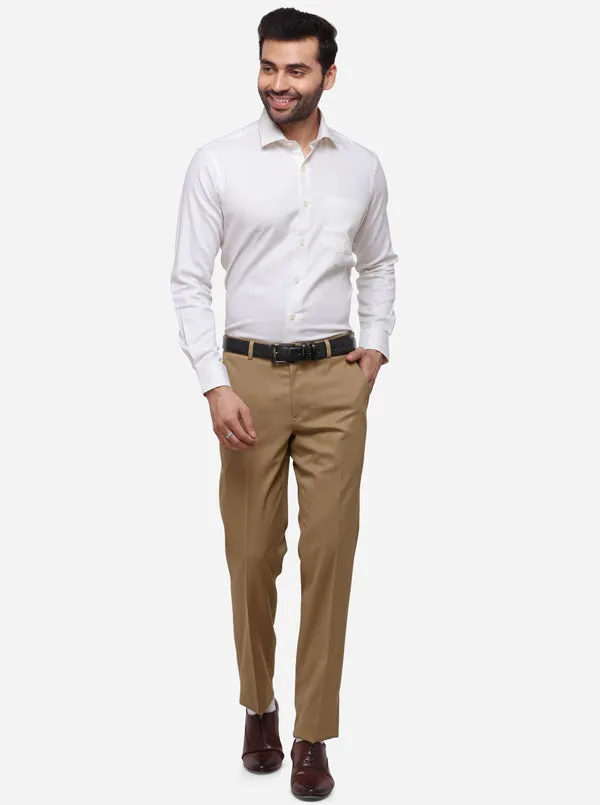 Khaki Solid Slim Fit Formal Trouser | Metal