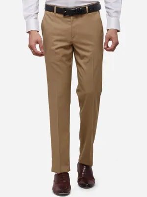 Khaki Solid Slim Fit Formal Trouser | Metal
