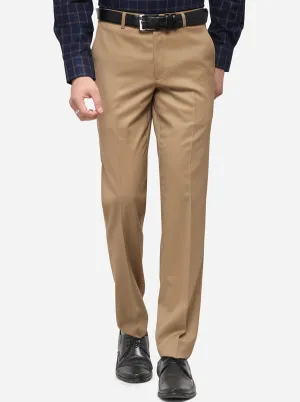 Khaki Solid Slim Fit Formal Trouser | Metal