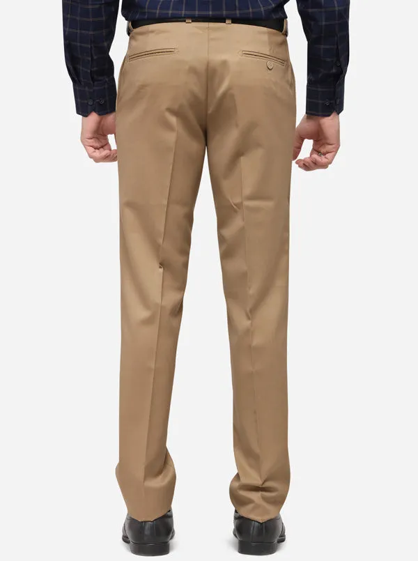 Khaki Solid Slim Fit Formal Trouser | Metal