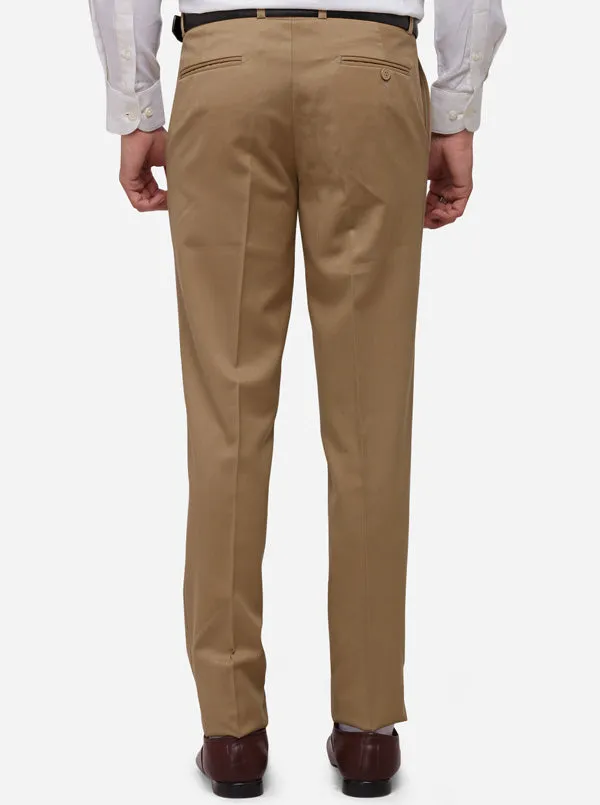 Khaki Solid Slim Fit Formal Trouser | Metal