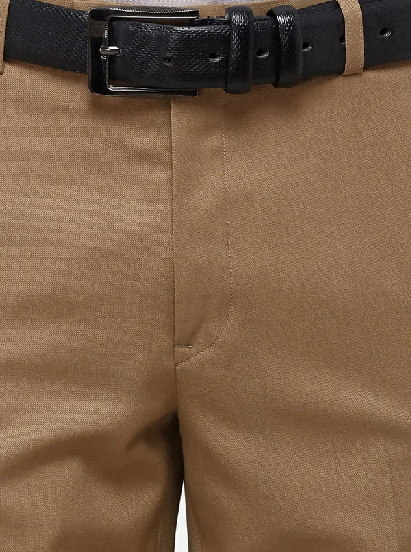 Khaki Solid Slim Fit Formal Trouser | Metal